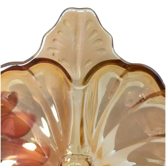 Vintage Jeannette Marigold Carnival Glass Three Leaf Clover Dish - Picture 5 of 8